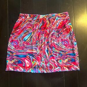 Colorful groovy patterned skirt, stretchy waist band, size L